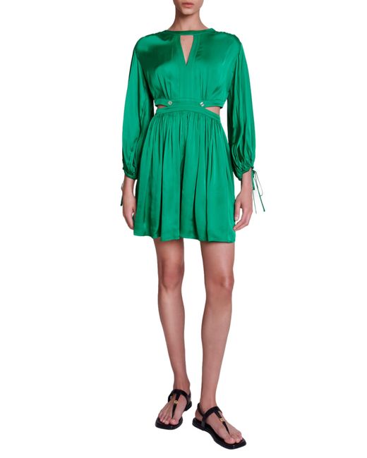 Maje Green Risora Cutout Long Sleeve Dress