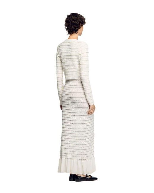 Sandro White Cropped Cardigan With Pearl Buttons