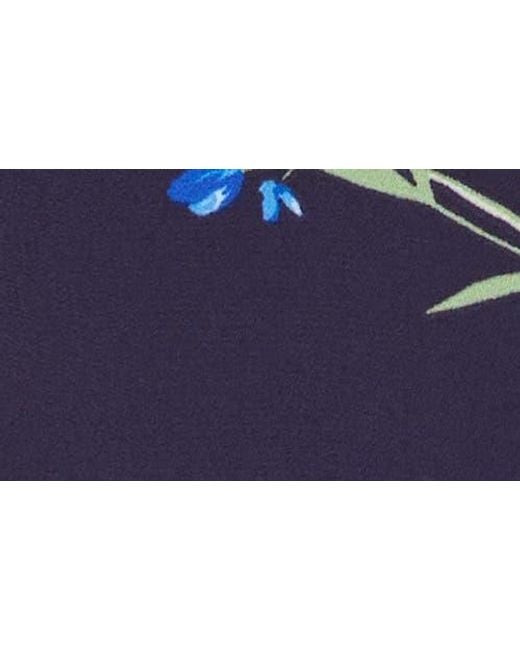 Cece Blue Floral Tie Neck Georgette Top