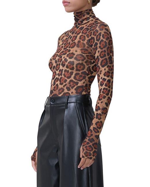AFRM Brown Zadie Print Mesh Turtleneck Top
