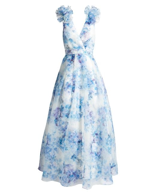 Julia Jordan Blue Ruffle Floral Gown
