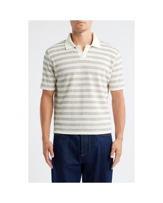 Percival White Laurent Stripe Johnny Collar Cotton Blend Polo for men
