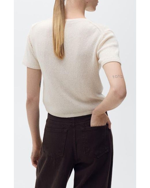 Mango White Madeano Short Sleeve Crewneck Sweater