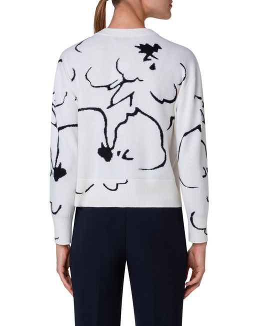 Akris Gray Abraham Flower Intarsia Cashmere Blend Sweater