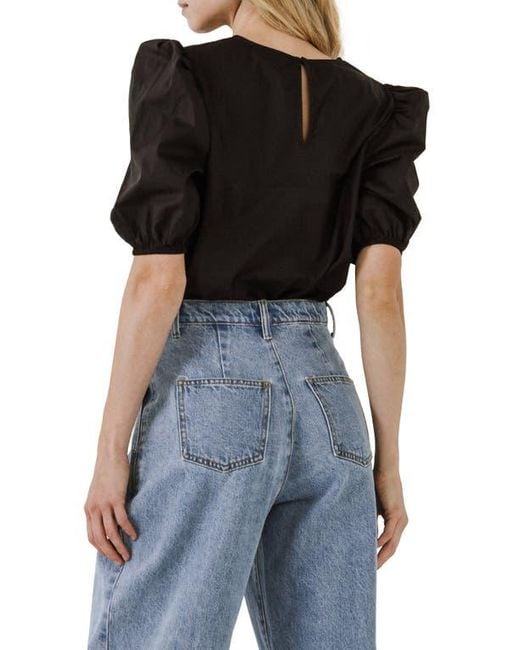 English Factory Black Puff Sleeve Top