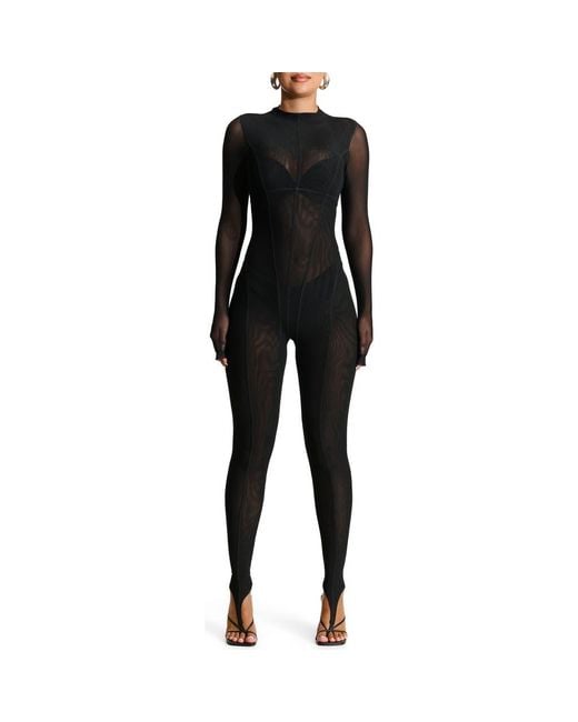 Naked Wardrobe Black Mesh Toe Loop Jumpsuit