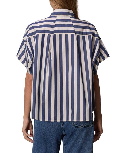 Rag & Bone Blue Martha Stripe Short Sleeve Cotton Poplin Button-up Shirt