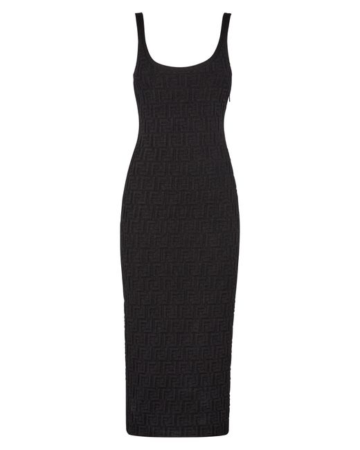 Fendi Synthetic Ff Knit Midi Dress in Black | Lyst