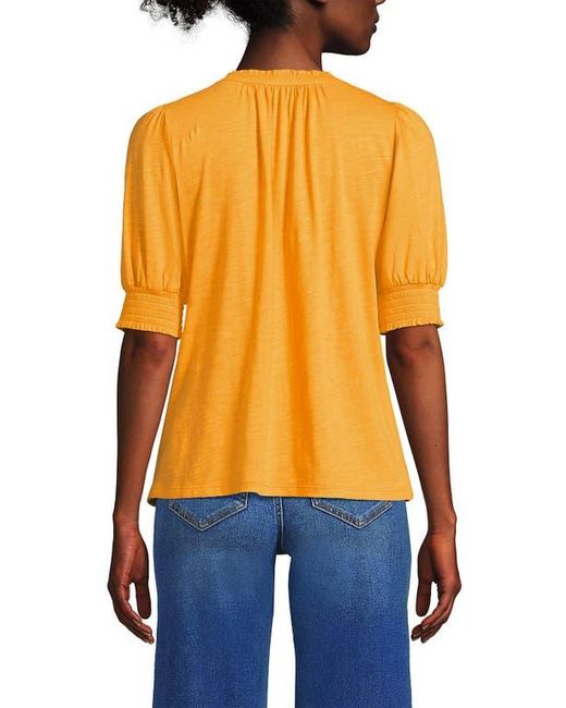 Lands' End Orange Button Pintuck Puff Sleeve Top