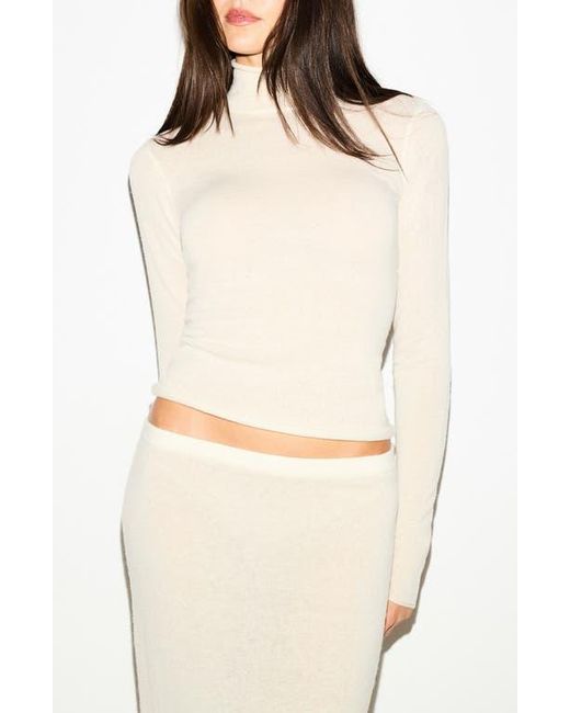 Skims Natural Featherweight Cashmere Long Sleeve Turtleneck Top