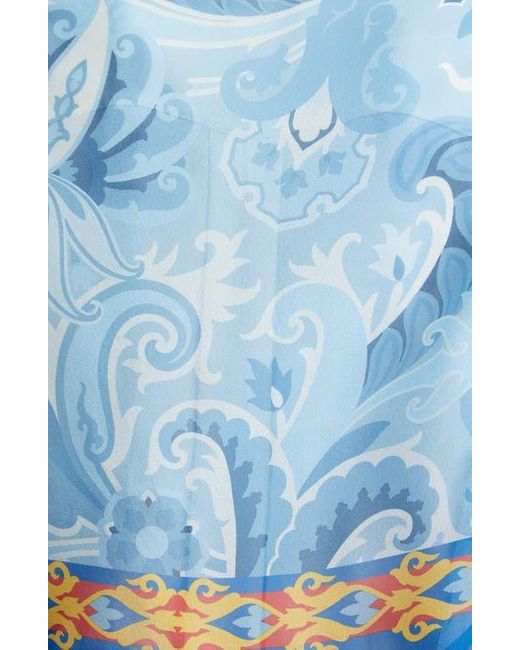 Etro Blue Paisley Silk Cape Scarf