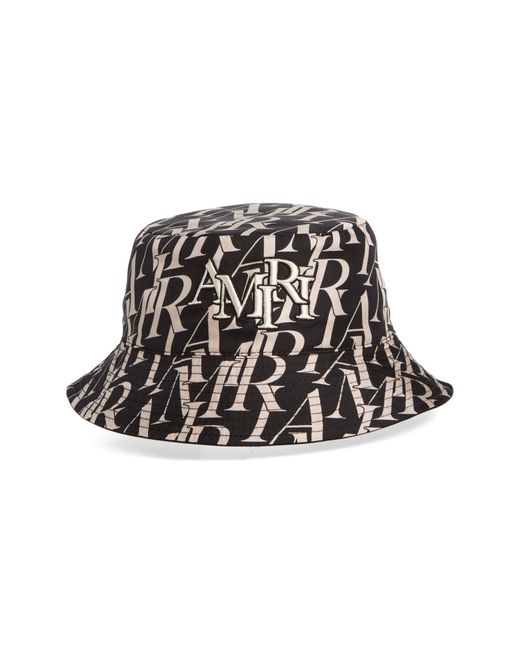 Amiri Black Repeat Logo Reversible Silk Twill Bucket Hat for men