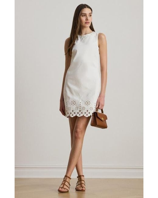 Ralph Lauren White Eyelet Denim Shift Minidress