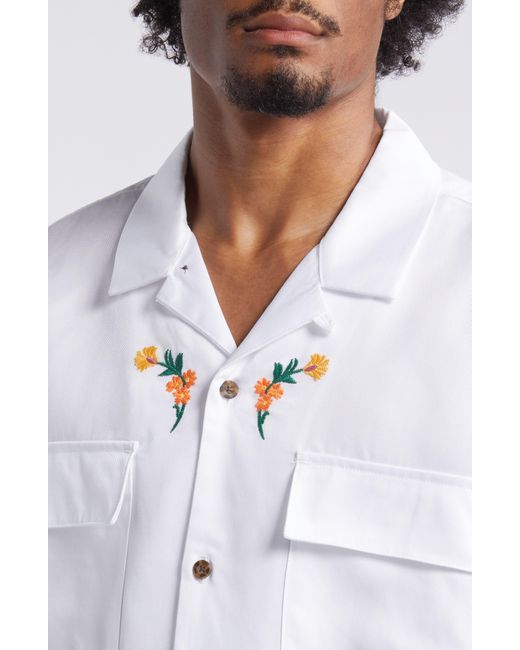 PacSun White Global Auto Embroidered Floral Long Sleeve Camp Shirt for men