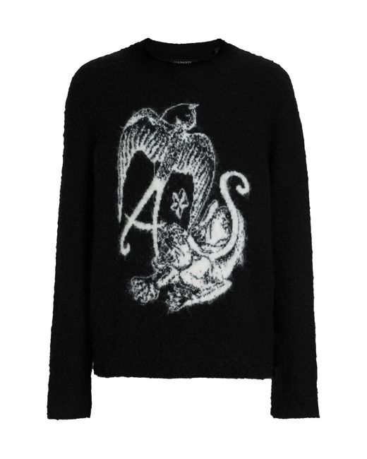 AllSaints Black Wilder Intarsia Crewneck Sweater for men
