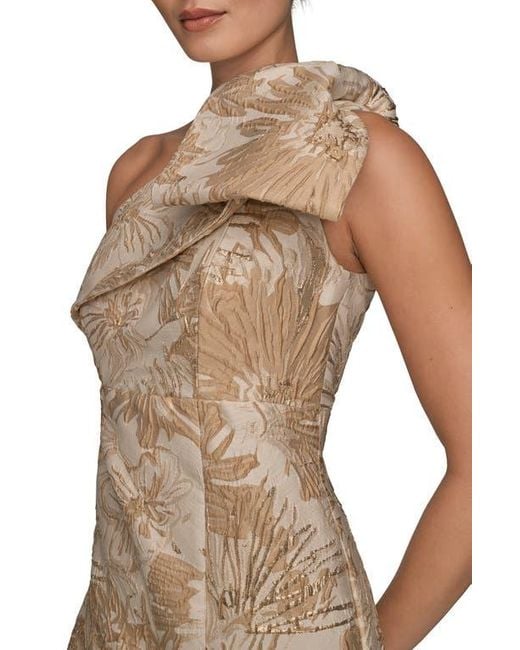 Donna Karan Natural Metallic One-Shoulder Jacquard Mermaid Gown