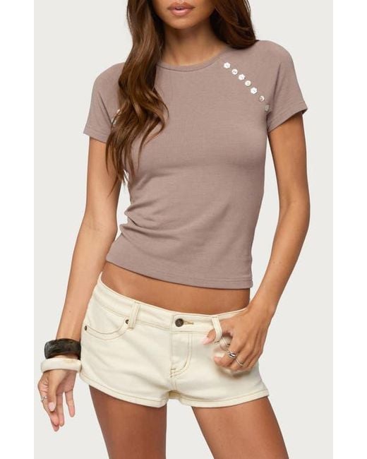 Edikted Gray Rowan Iridescent Button Raglan Tee