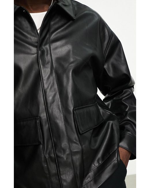 ASOS Black Oversize Faux Leather Shacket for men