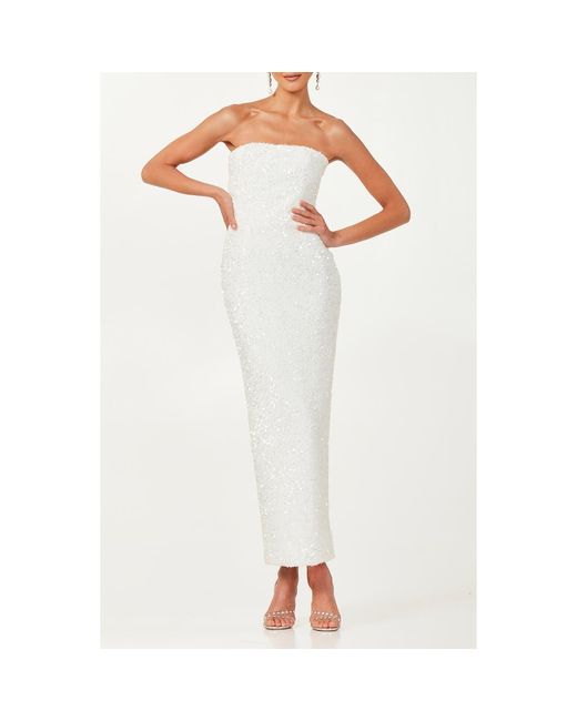 HELSI White Leslie Sequin Strapless Gown