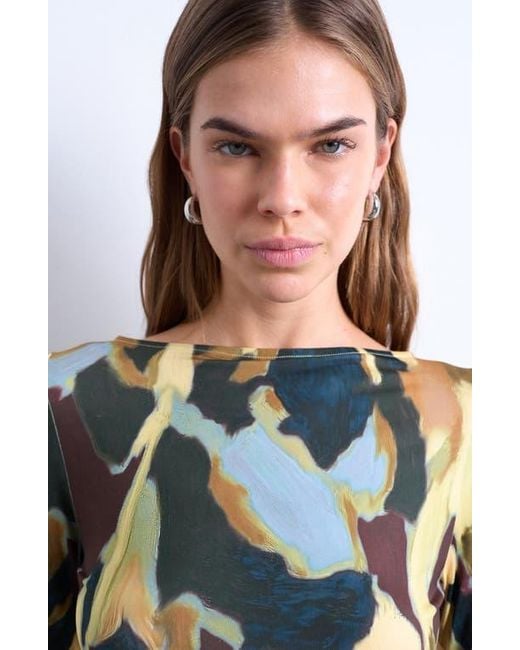 TOPSHOP Multicolor Abstract Print Boat Neck Top
