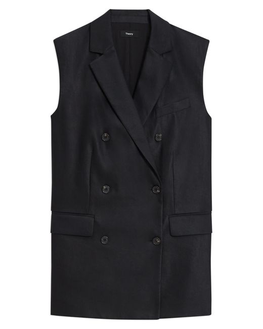 Theory Black Double Breasted Linen Blend Blazer Vest