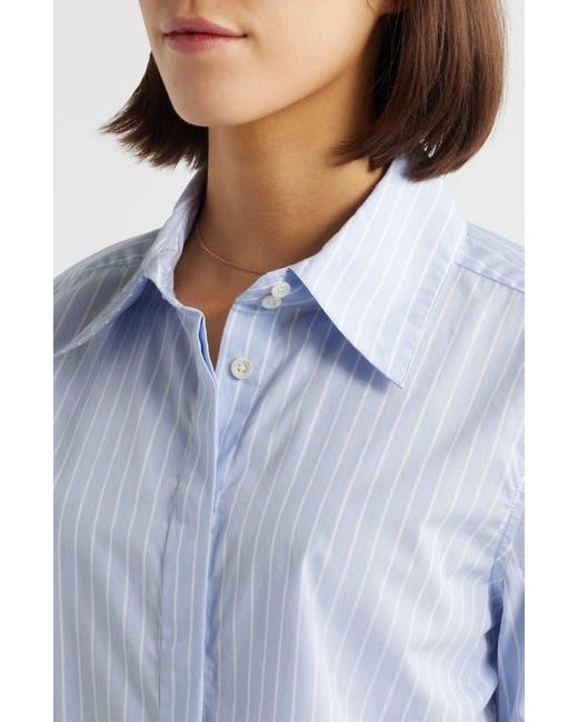 FRAME Blue The Modern Collar Stripe Crop Button-Up Shirt