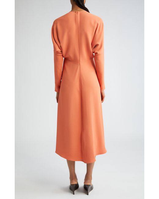 Victoria Beckham Orange Dolman Long Sleeve Cady Midi Dress