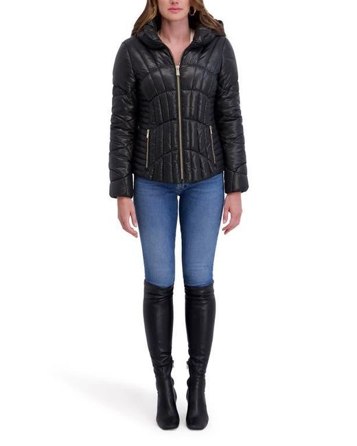 Kensie Black Hooded Puffer Jacket