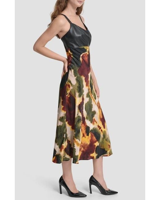 DKNY Faux Leather Mixed Media Midi Dress in White | Lyst