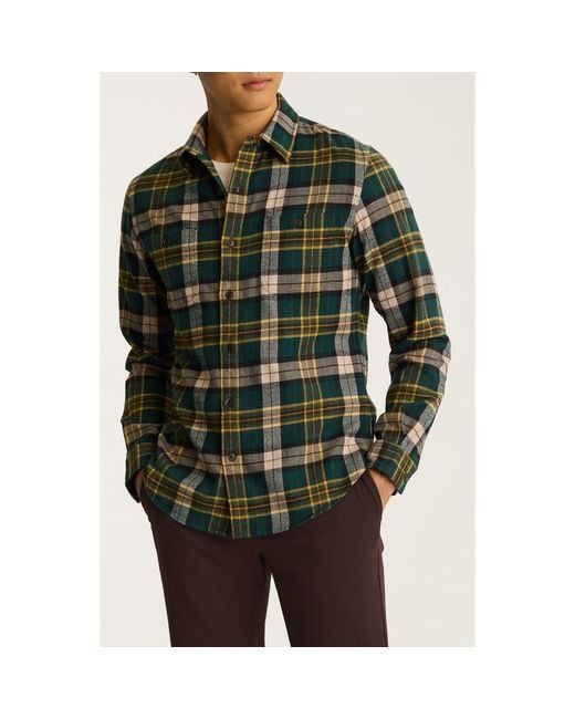 Bonobos Men's Green Slim Fit Plaid Stretch Flannel Button-Up Shirt