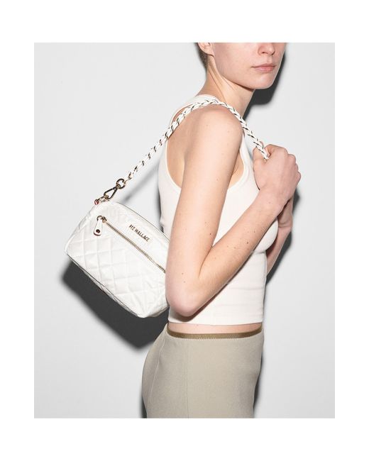 MZ Wallace White Mini Crosby Quilted Nylon Crossbody Bag