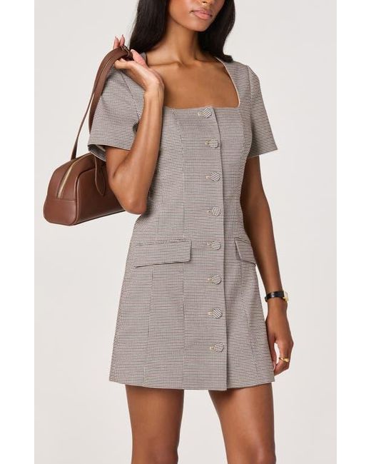 Astr Multicolor Houndstooth Short Sleeve Button-Up Minidress