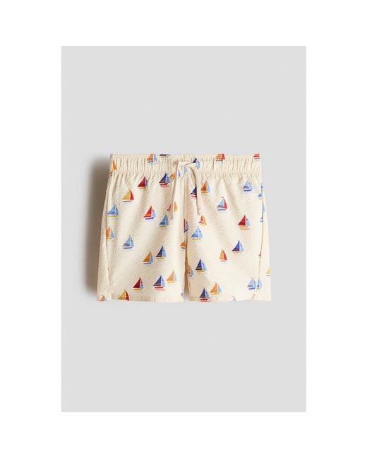 H&M White Patterned Swim Shorts for men
