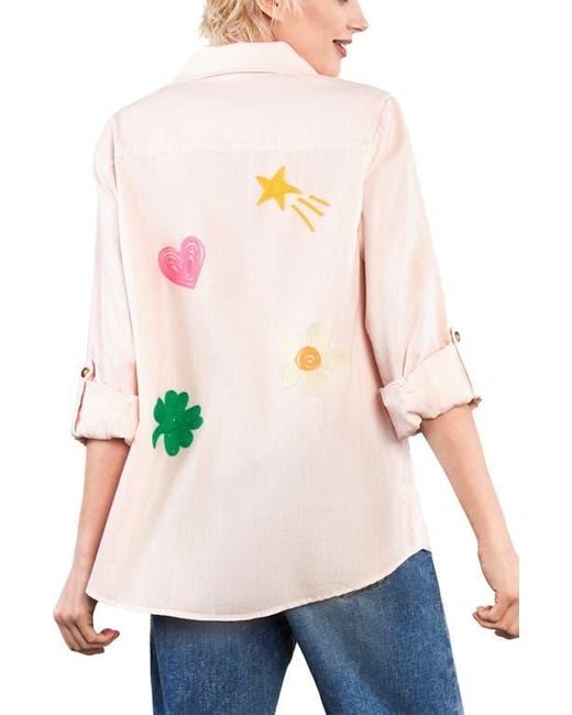 BILLY T Pocketful Of Sunshine Embroidered Denim Graphic Button-Up Shirt