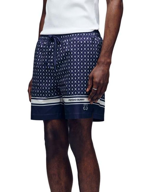 Psycho Bunny Blue Hunter Bunny Print Swim Trunks for men