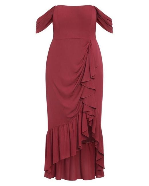 City Chic Red Rosabella Off The Shoulder Maxi Dress