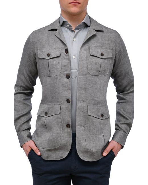 Emanuel Berg Gray Linen & Silk Blend Shirt Jacket for men