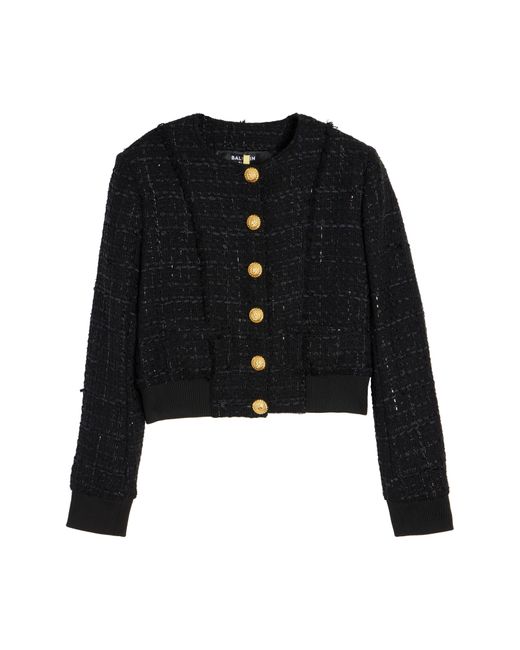 Balmain Black Blouson Tweed Crop Jacket
