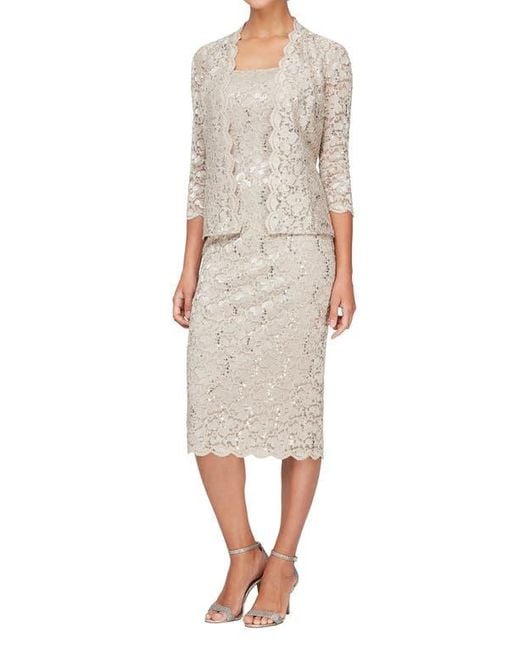 Sl Fashions Women's Natural Slny Lace Sequin Detail Dress Jacket