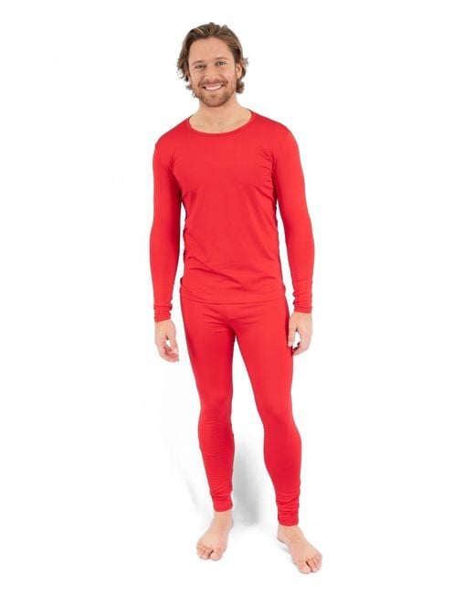 Leveret Red Two-Piece Thermal Long Sleeve Solid Pajamas for men