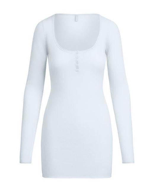 Skims White Long Sleeve Cashmere Henley Minidress