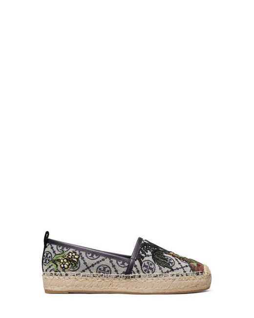Tory Burch Multicolor T Monogram Platform Embroidered Espadrilles