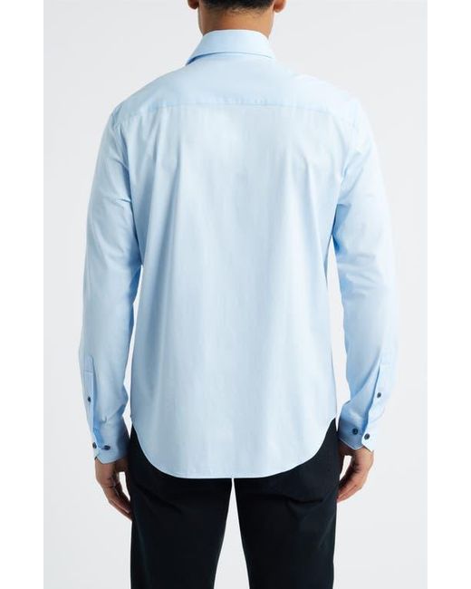 Bugatchi Blue James Ooohcotton Solid Button-Up Shirt for men