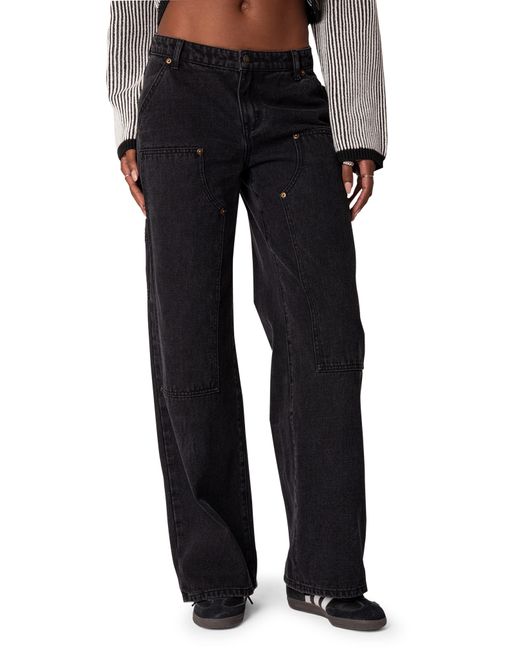 Edikted Ayla Low Rise Wide Leg Carpenter Jeans in Black Lyst
