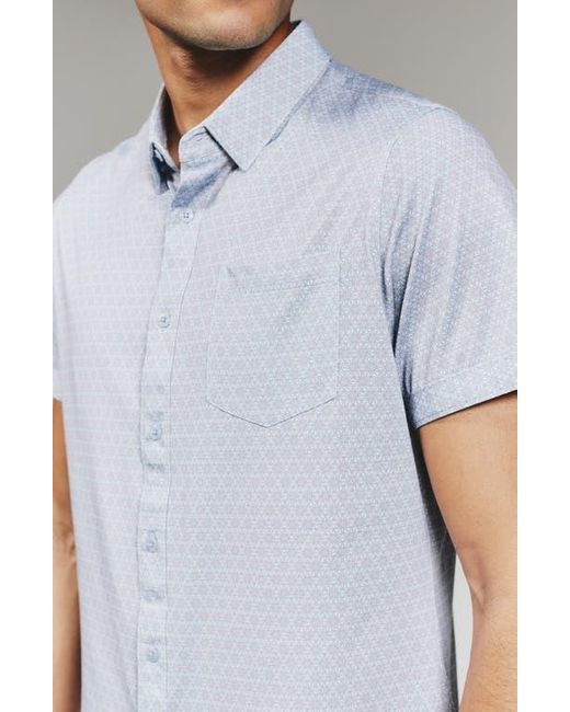 7 Diamonds Blue Radley Geo Print Short Sleeve Stretch Button-Up Shirt for men