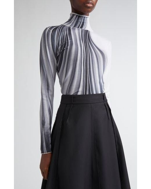 Jason Wu Blue Dancing Pleat Print Merino Wool Turtleneck Sweater