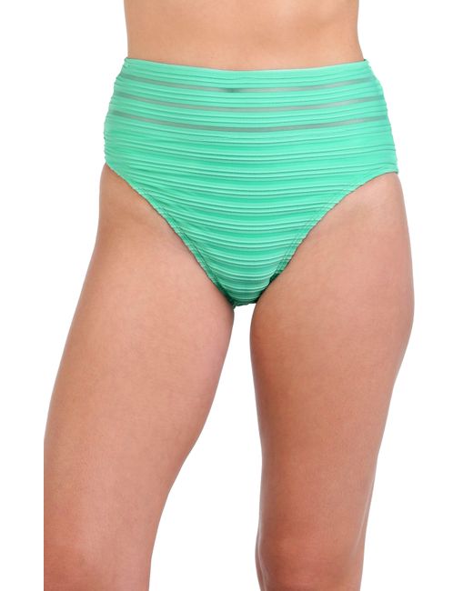 La Blanca Green Fluid Lines High Waist Bikini Bottoms
