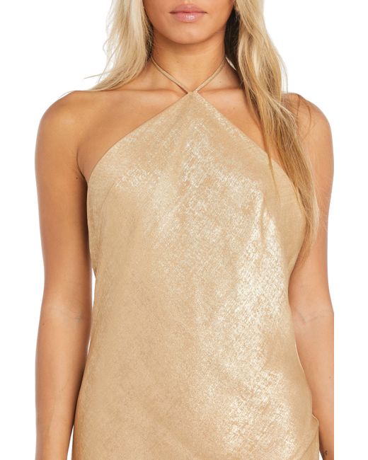 Morgan & Co. Natural Shimmer Halter Gown