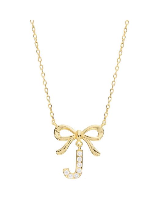 ATHRA LUXE Metallic Cubic Zirconia Bow Initial Pendant Necklace