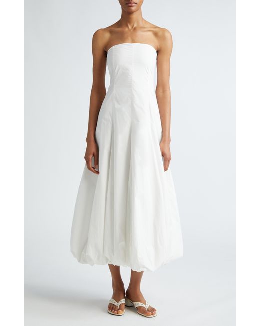 Paloma Wool White Globo Strapless Bubble Hem Midi Dress